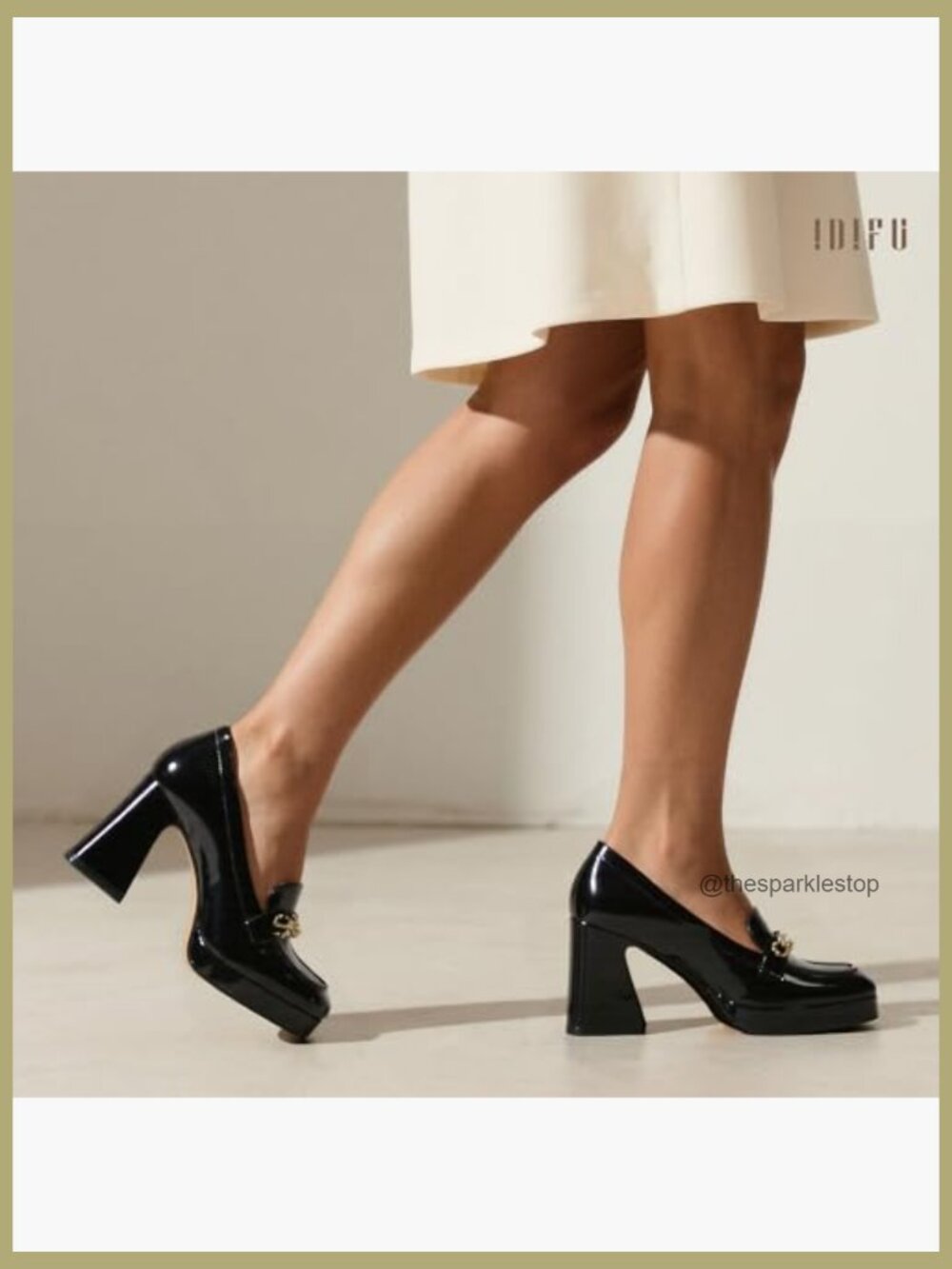 Platform Chunky Block Heeled Loafers with Metal Chain for Prom Graduation - Picture 3 of 6